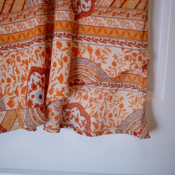 Boho Patchwork Print Midi Skirt Rust Orange Festival Tube Skirt | Soft Autumn - Picture 5 of 7